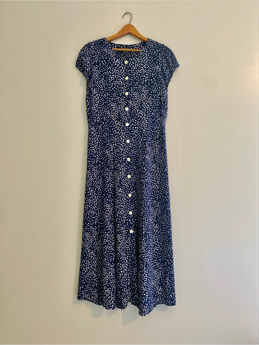 GAP Navy and White Dot Button-Front Midi Dress